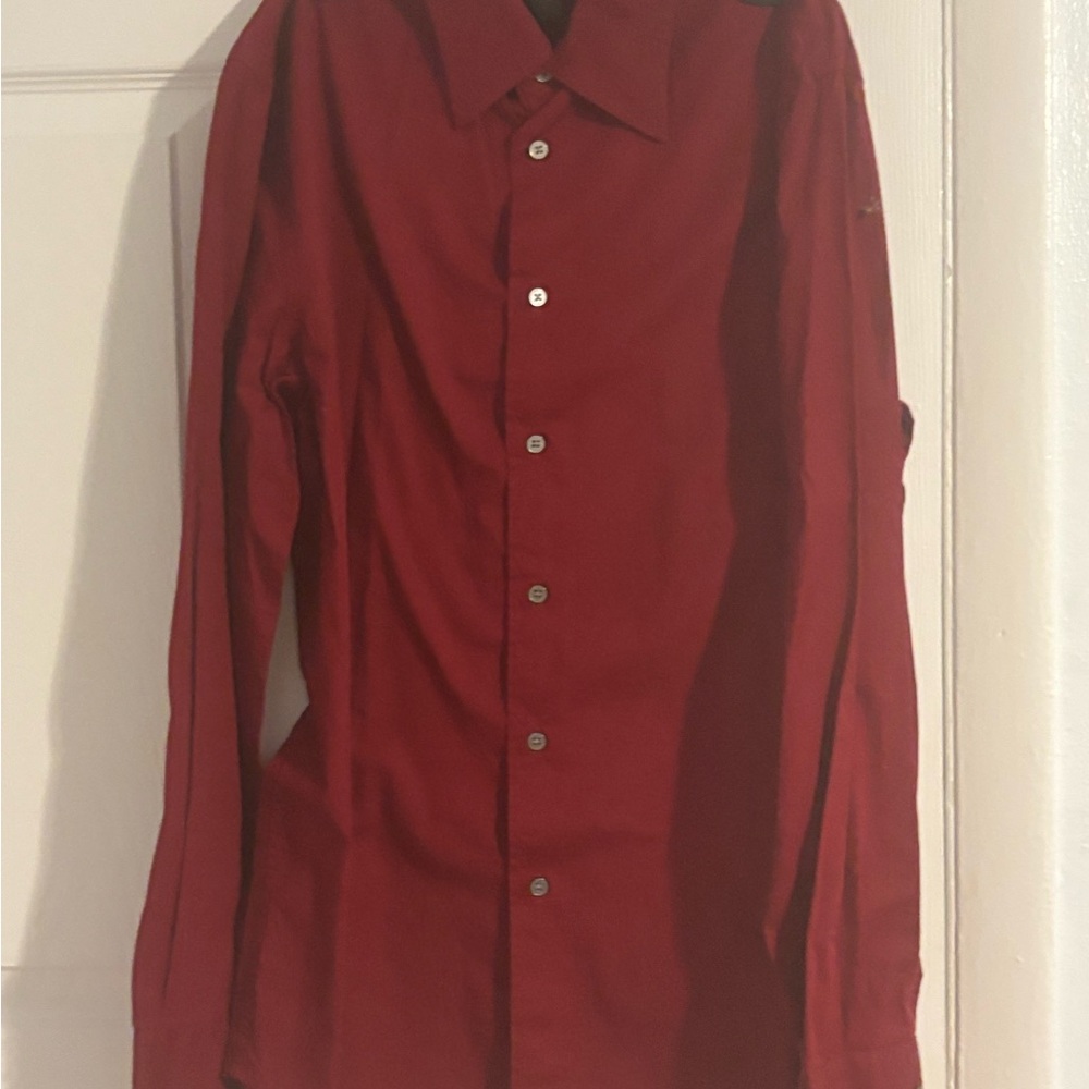 Express Deep Red Casual Button-Down Shirt